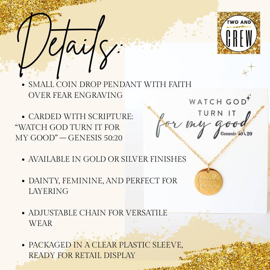 Two and Crew - Faith Based Jewelry & Gifts - Wholesale Pendant/Charm Necklace - Faith Over Fear Necklace – Christian Bible Scripture Jewelry2