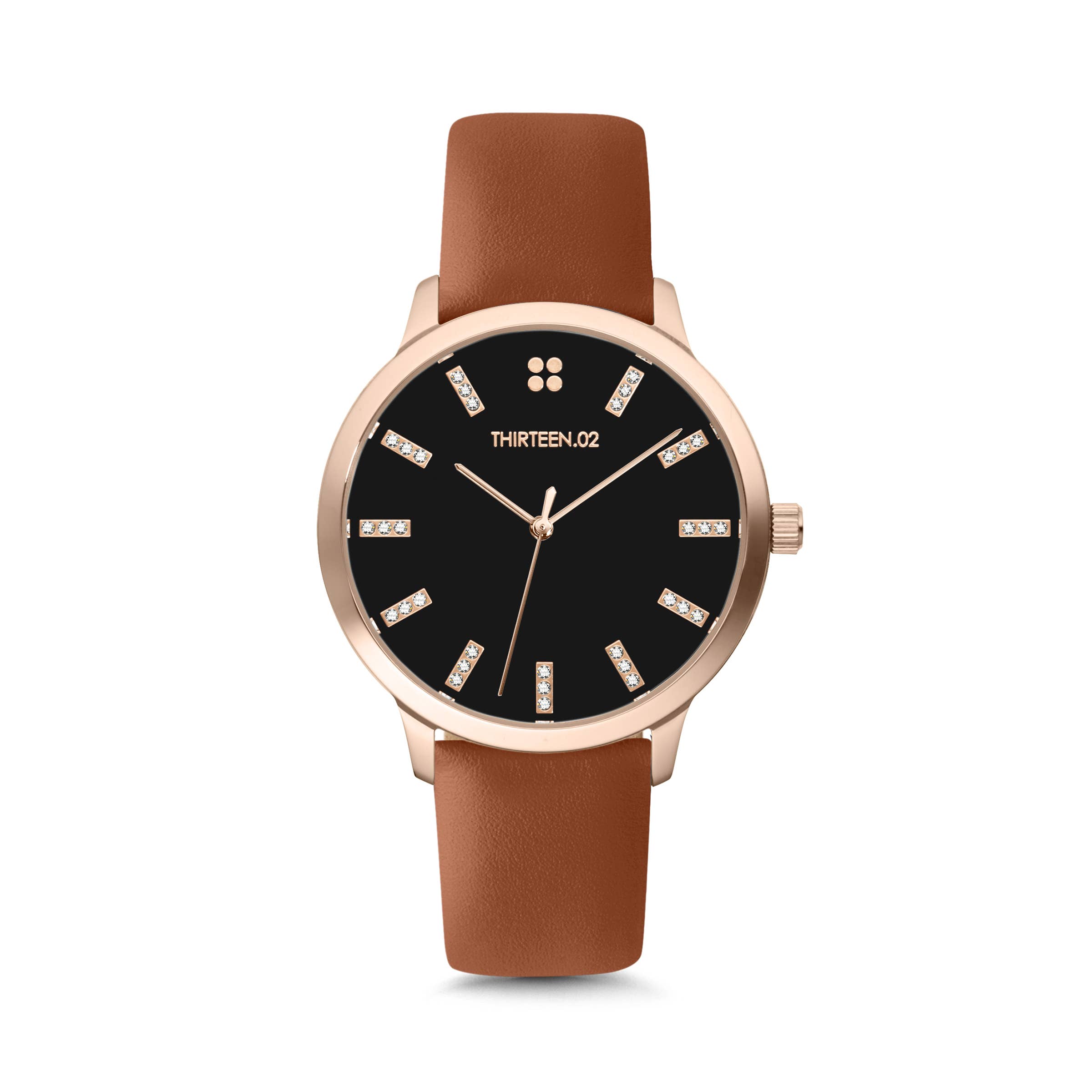 1302 Watch Co. - Venta al por mayor Reloj de pulsera - Mujer - Reloj para mujer de 38 mm: caja de oro rosa con esfera negra y piedras2