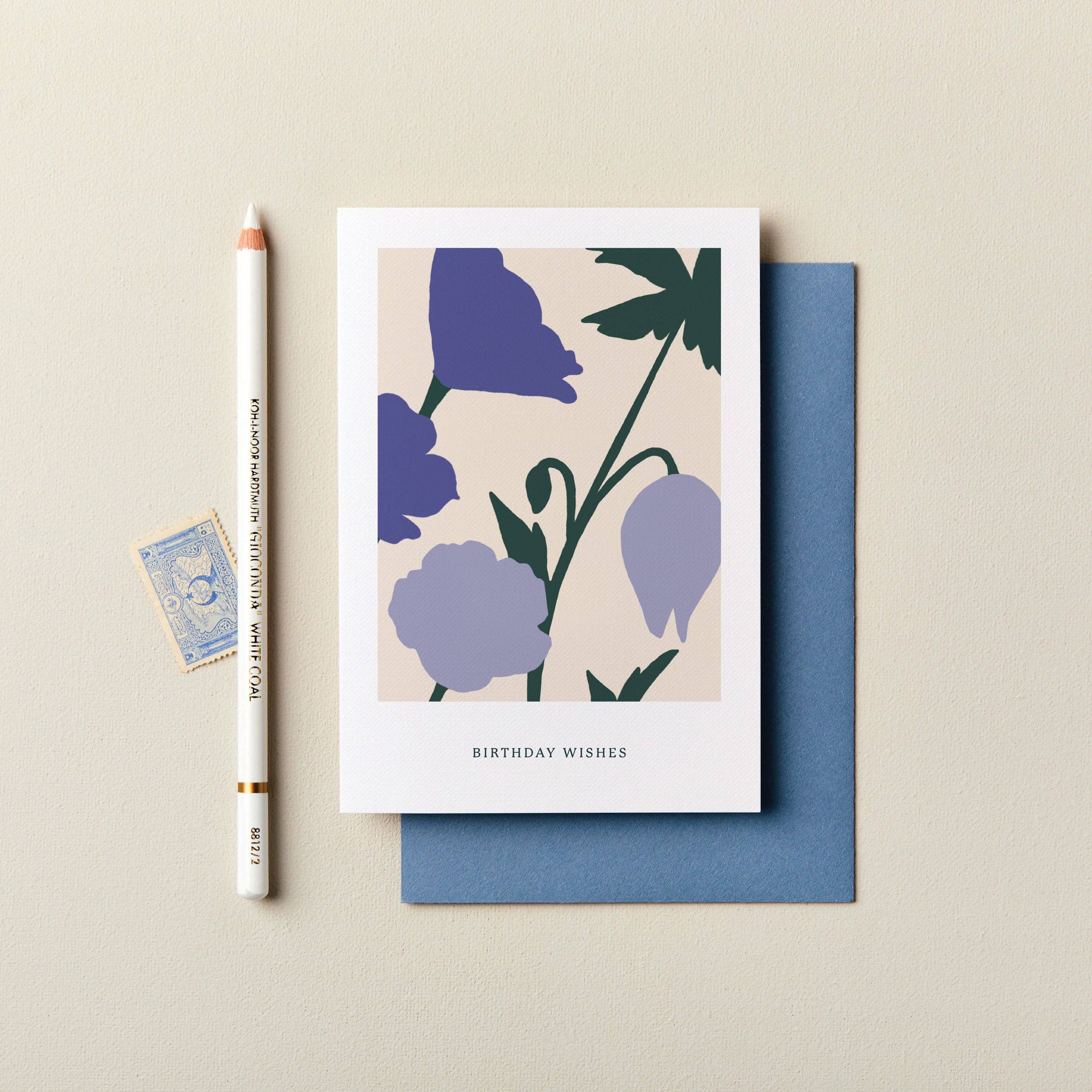 Ink & Bloom – wholesale Birthday card – Birthday Wishes Floral Blooms Card Blue