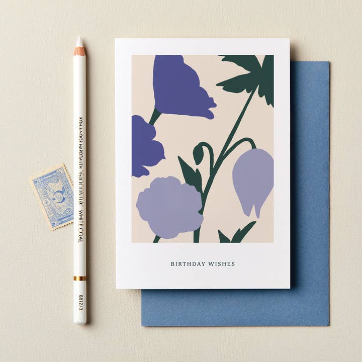 Fødselsdagsønsker Blomsterkort Blå for engroshandel hos Ink & Bloom