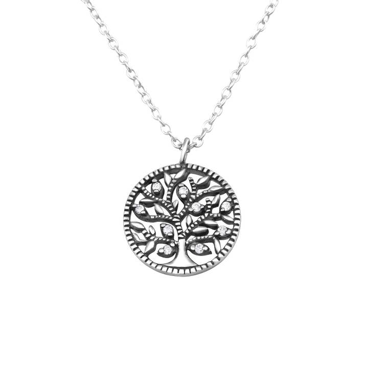 Kette Tree of Life mit Kristallen 925 Silber 45 cm für den Großhandel von Janusch