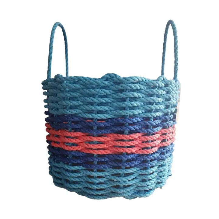 Little Salty Rope - Wholesale Basket - Authentic Maine Lobster Rope Storage Basket, Light Blue and Pink Blue accents0