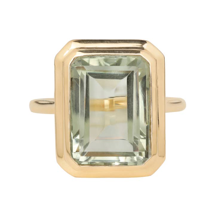 Tiramisu - Wholesale Single stone/solitaire ring - Gold Plated Over Silver Prasiolite Clearlight Crown Ring