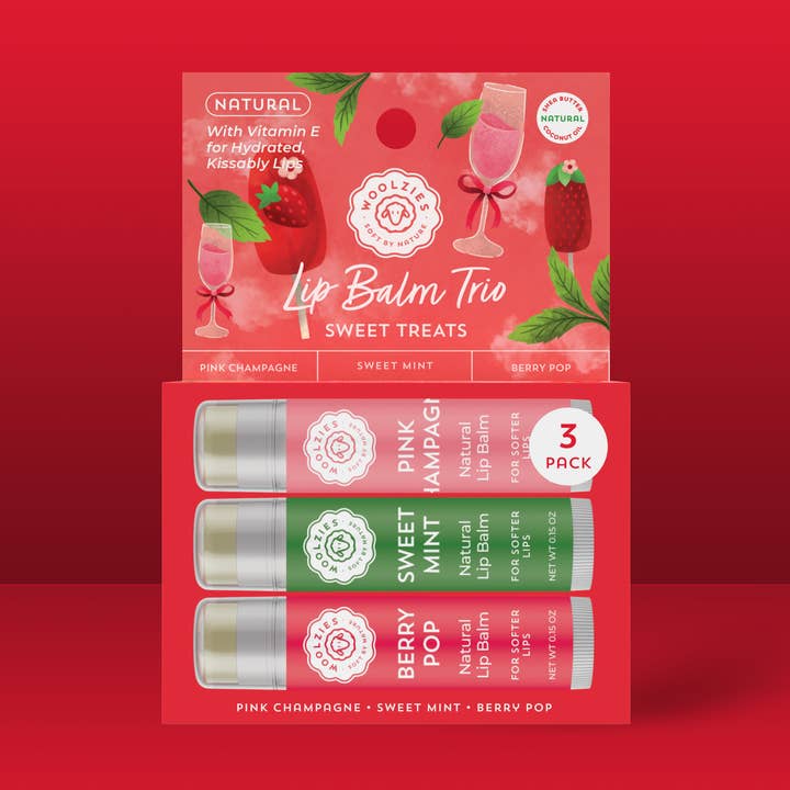 Natural Shea Butter Lip Balm Trio – Sweet Treats for wholesale by Woolzies