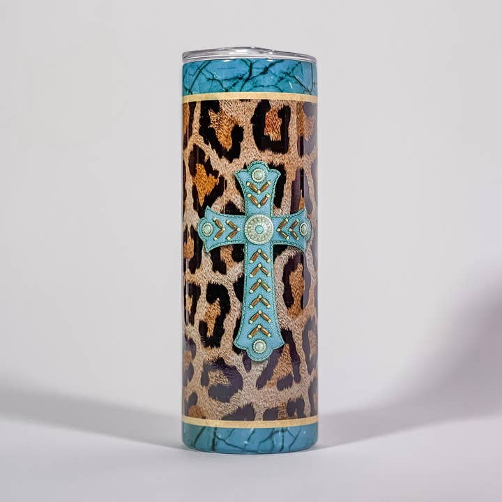 Leopard Cross Tumbler for wholesale by 4TWO8 Designs