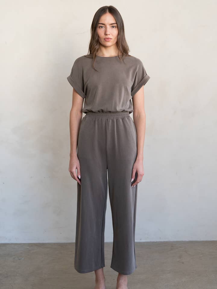 ULTIMATE SOFT ROLLED SLEEVE JUMPSUIT for wholesale by ELLE GREY