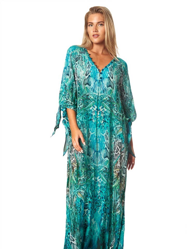 Maxi-kaftanjurk met slangenhuid voor wholesale door La Moda Clothing