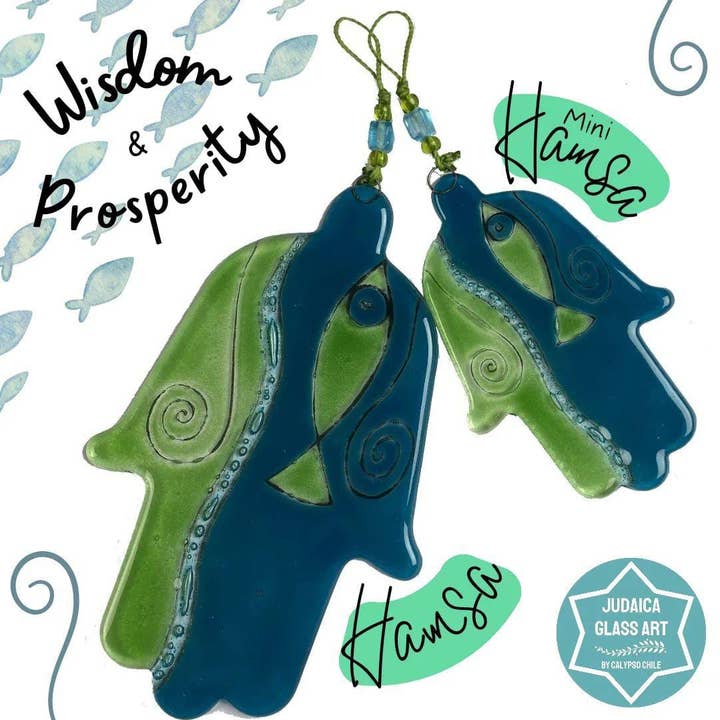 Mini Hamsa en verre fondu - Fait main - Juif - Poisson pour la vente par Calypso Chile