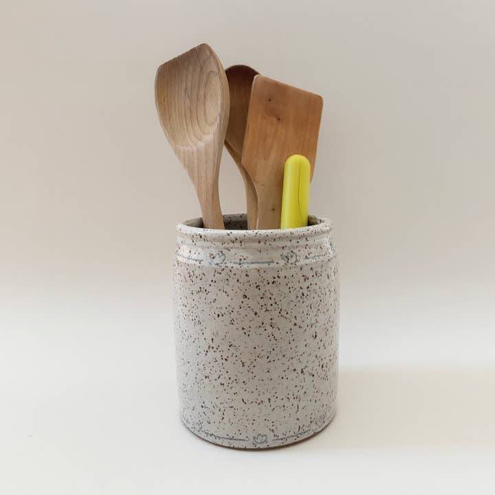 Sunday Studio - Wholesale Utensil Holder - Handmade Ceramic Utensil Crock - Flower Border