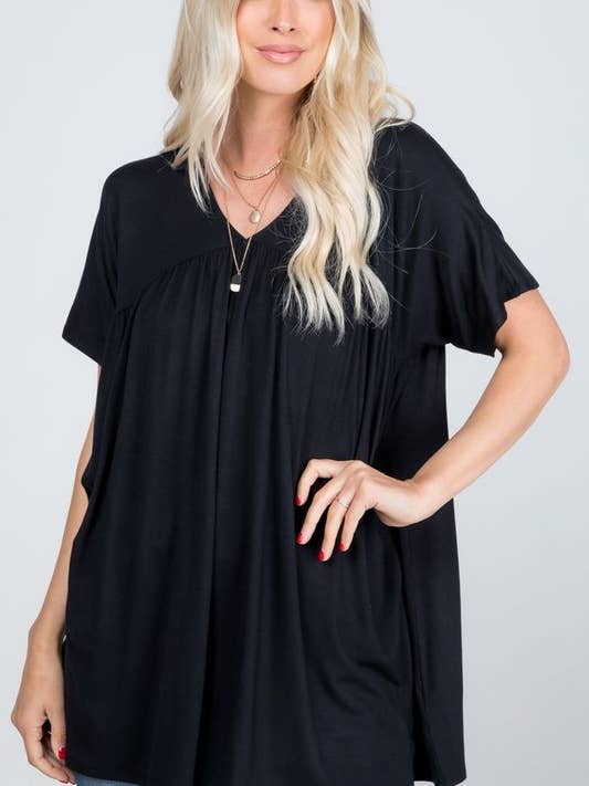 Solid Fabric Baby Doll Top - Plus Size for wholesale by Rose Mellow Fashion