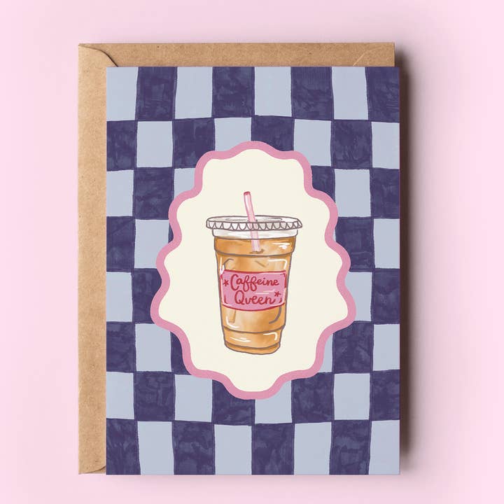Caffeine Queen Iced Coffee Coquette Caffeine Greeting Card for wholesale by The Shelley Society