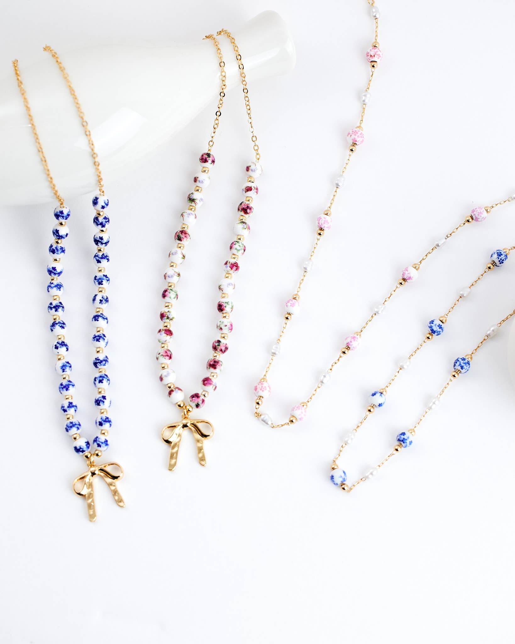 Sessori - Wholesale Pendant/Charm Necklace - Ceramic Blue Bead Bow Pendant Necklace3