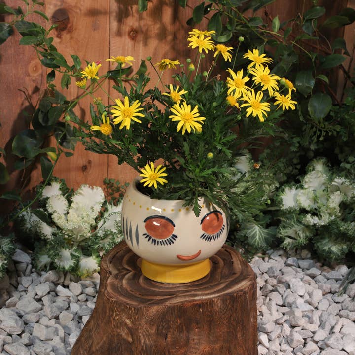 Decorative Planter - Ivory/Yellow Ceramic Artsy Face, 7 in. for wholesale by Sagebrook Home