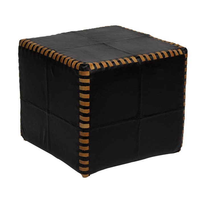 Cubo cucito, pelle nera per la vendita all'ingrosso da parte di Peninsula Home Collection
