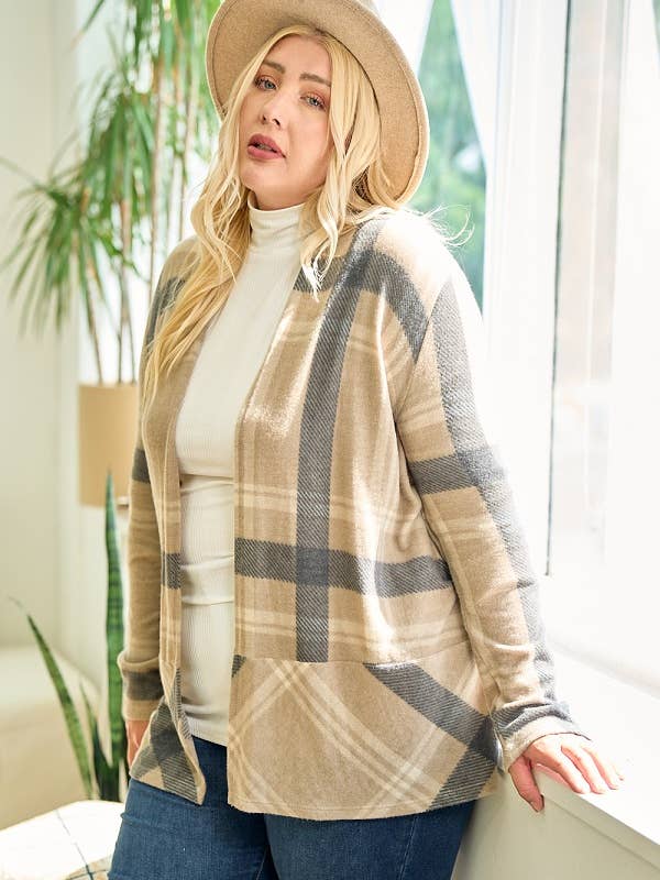 LMT2629PL-Pus Size Hot Chocolate Bonfired cardi for wholesale by Moonshot Clothing