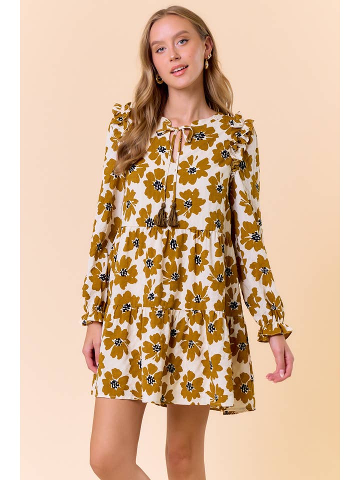 Doe and Rae - Wholesale Dress - Women's - FLORAL PRINT LONG SLEEVE TIERED MINI DRESS - 27817D