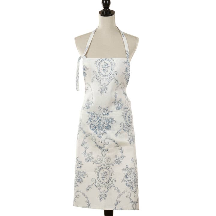 Tablier en lin et coton à motif floral indigo toile pour la vente par Fennco Styles