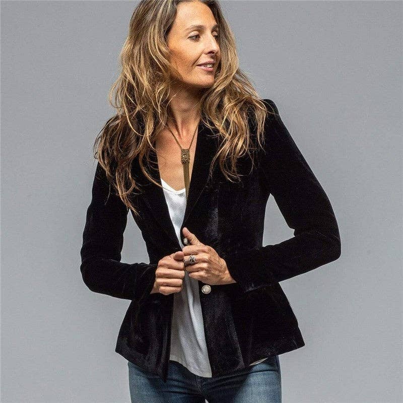 Sheer Trend – Großhandel Blazer – Damen – Kurzer Samtblazer in Unifarbe0