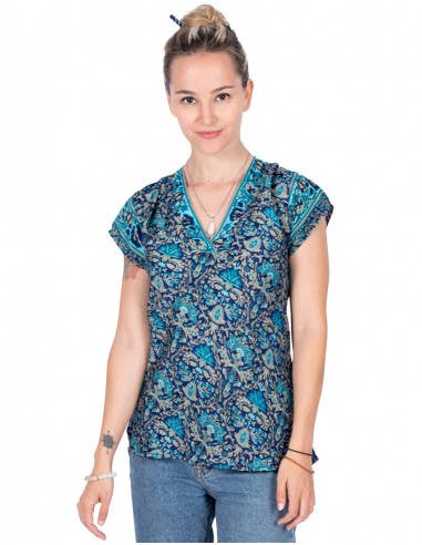 Blue Silk Asymmetric Top for wholesale on Faire1