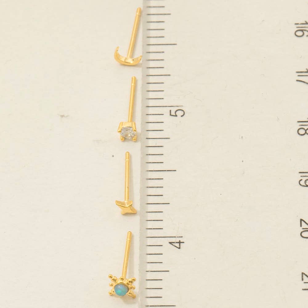 Fame Accessories - Wholesale Stud/Post Earrings - Gold Dipped 4Pc Star Moon Stud Earrings Set3