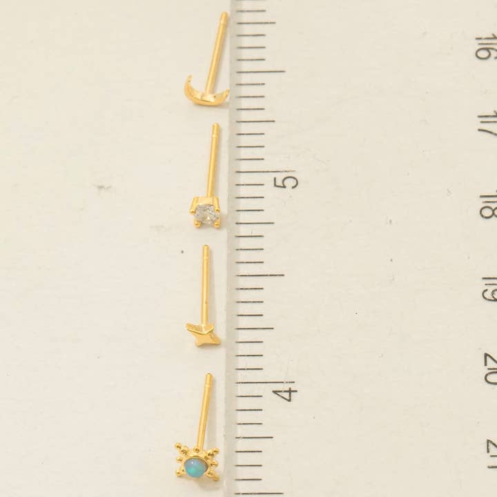 Fame Accessories - Wholesale Stud/Post Earrings - Gold Dipped 4Pc Star Moon Stud Earrings Set3