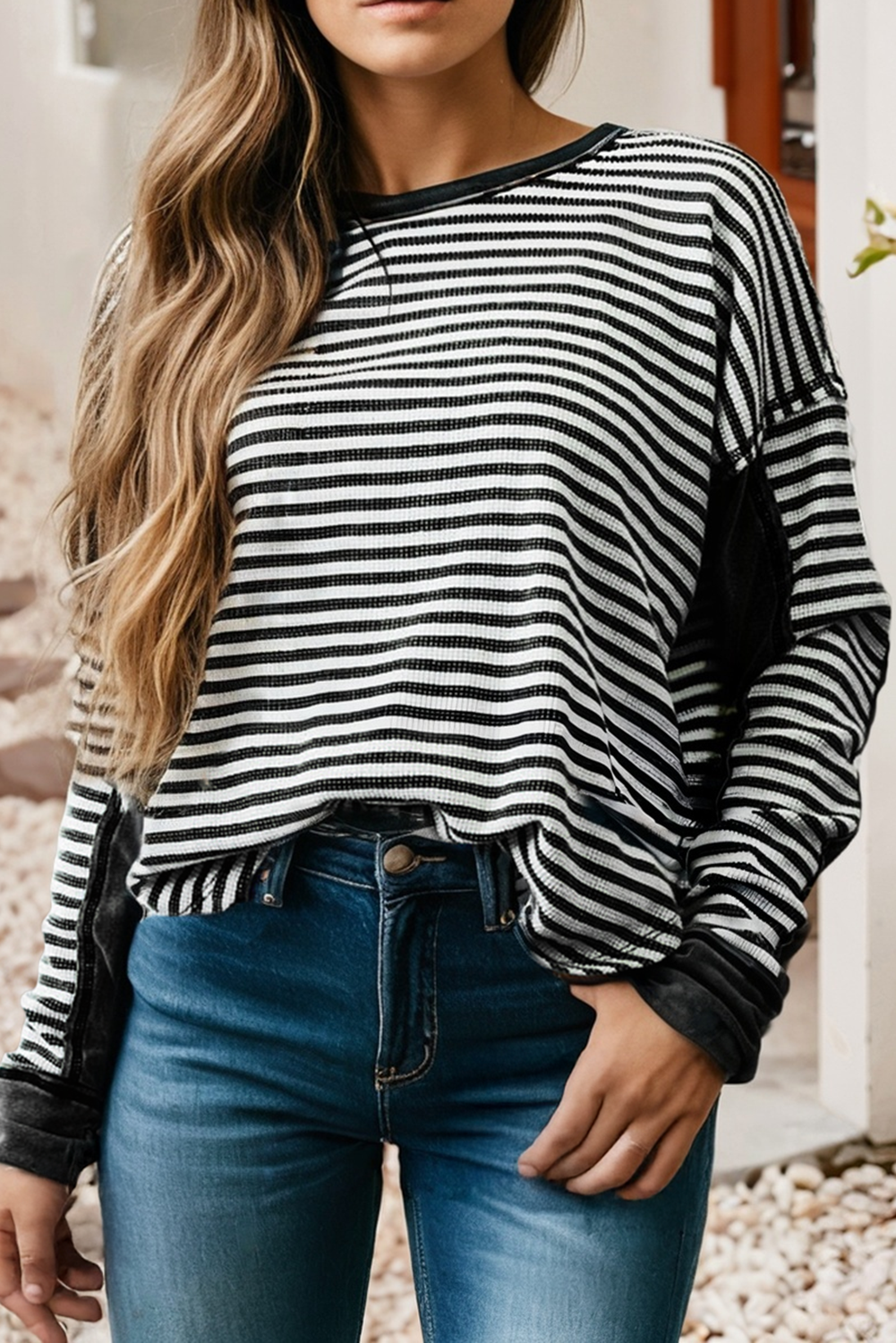 Little Daisy Closet - Vente Chemisier – femme - Blouse décontractée à col rond rayé LDC | S-4X7