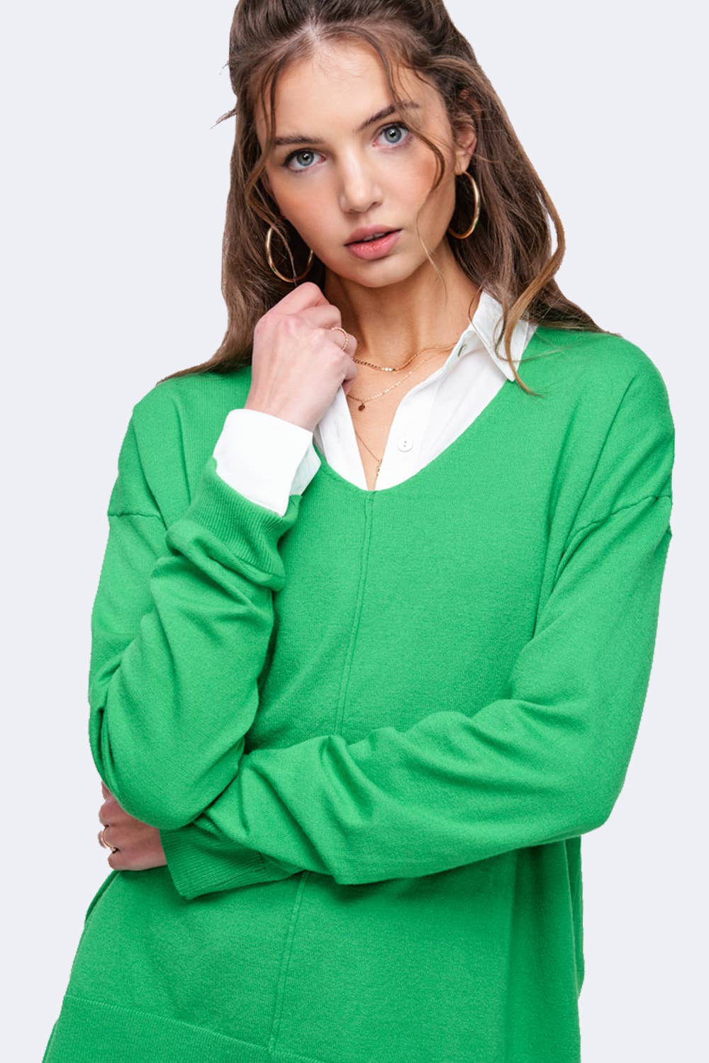 La Miel - Wholesale Knit Sweater - Women's - JBS3122-Stretchy V-neck Long Sleeve Lightweight Knit Top8