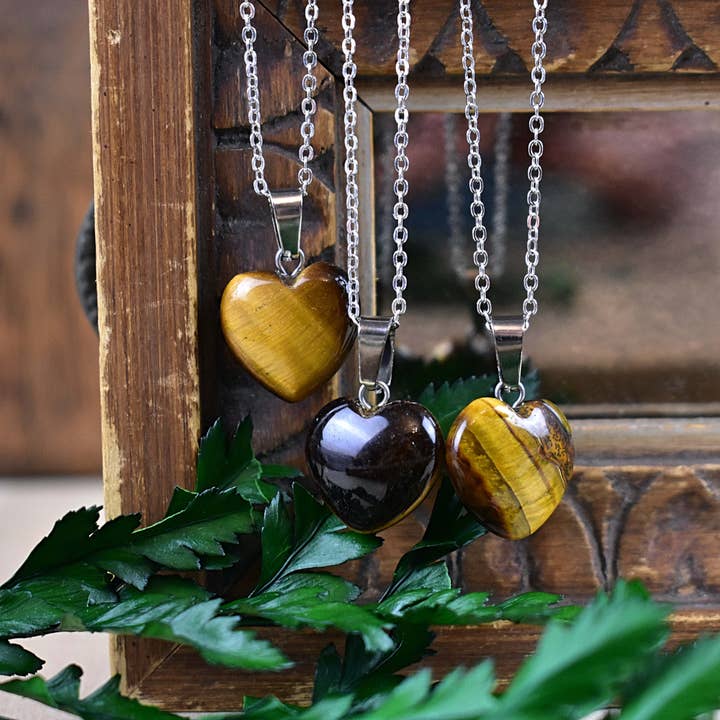 Silver Small Tiger Eye Heart Necklace for wholesale by Ewelina Pas Jewelry