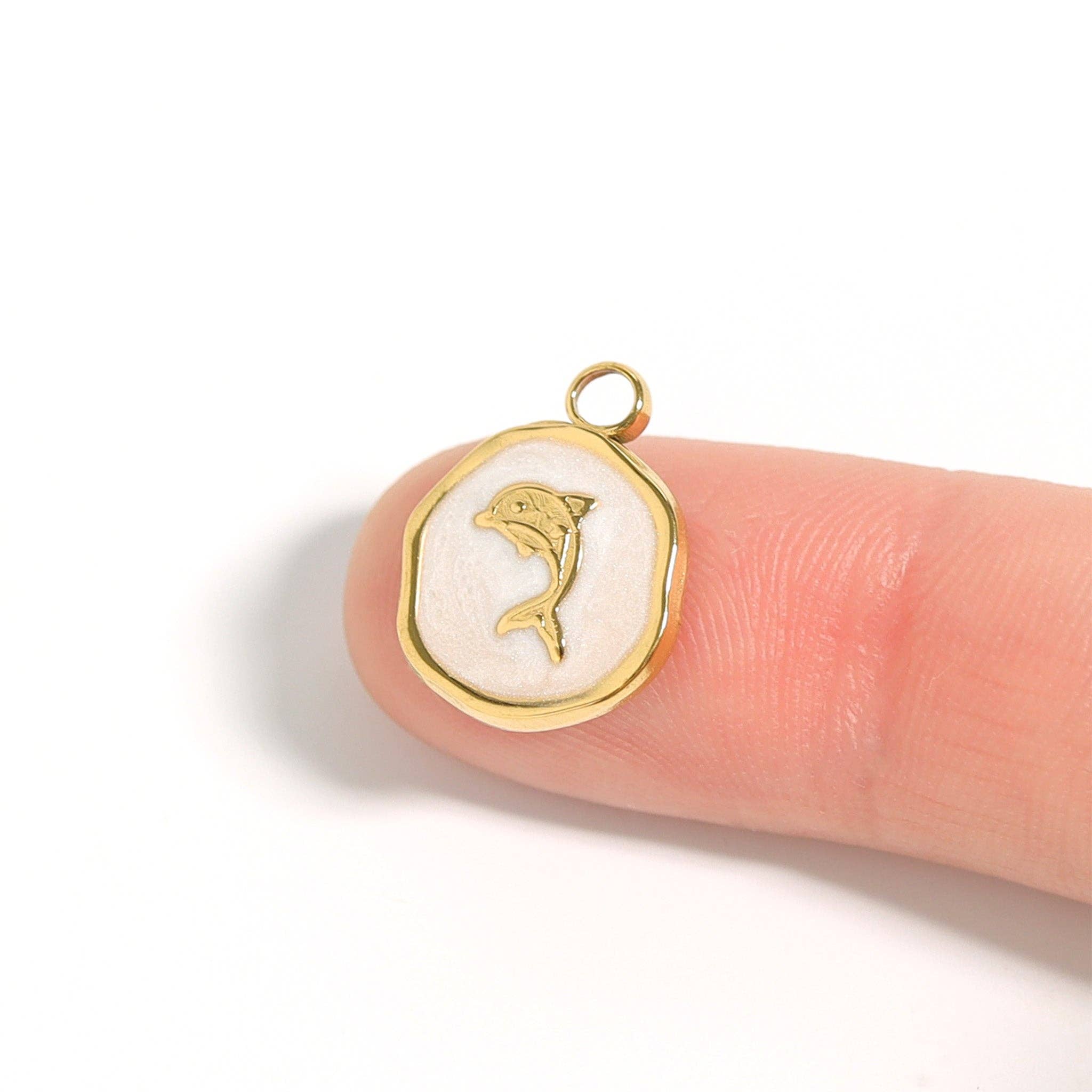WJW - Wholesale Individual Charm/Pendant - 18K Gold PVD Dolphin Epoxy Charm4