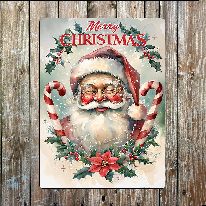 The British Metal Signs Company - Wholesale Christmas Wall Art - Merry Christmas Santa Candy Cane Holly Vintage Metal Sign1