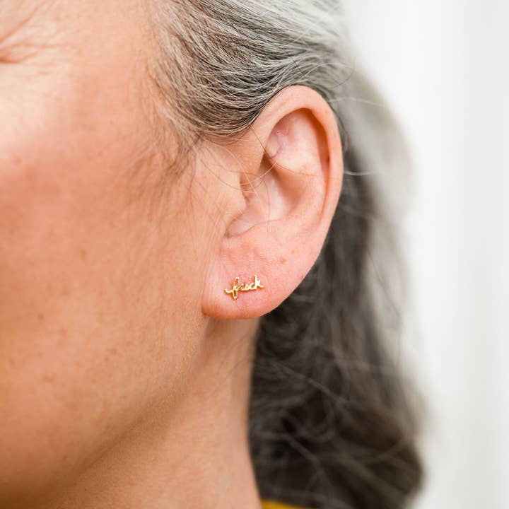 Larissa Loden - Venta al por mayor Pendientes de botón/aretes de poste - Pendientes de Tacos Fuck Yeah - Chapado en Oro de 14k