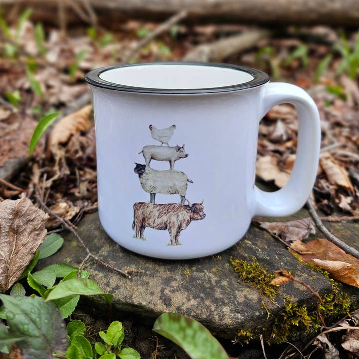 The Cranberry Finch - Wholesale Coffee Mug - Farm Animal Stack Coffee Mug