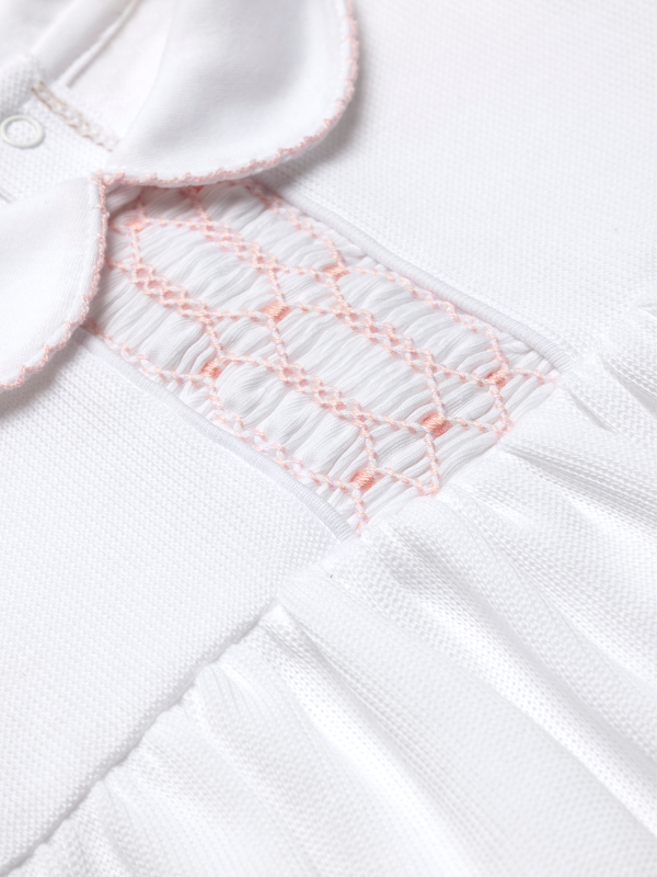 Smocked Pima Bubble | Special Knit | White Pink | Baby Girl for wholesale on Faire5
