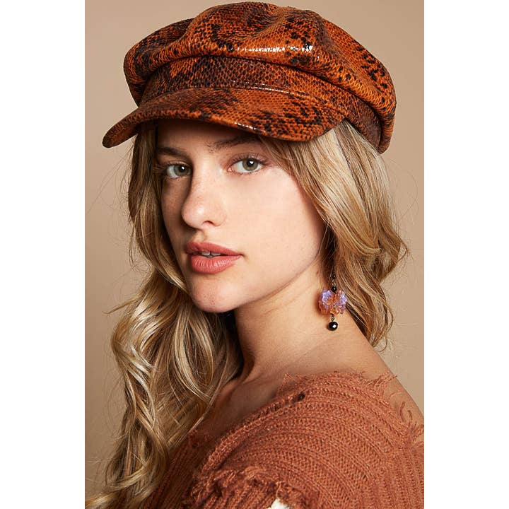 Classic snakeskin print newsboy hat for wholesale on Faire