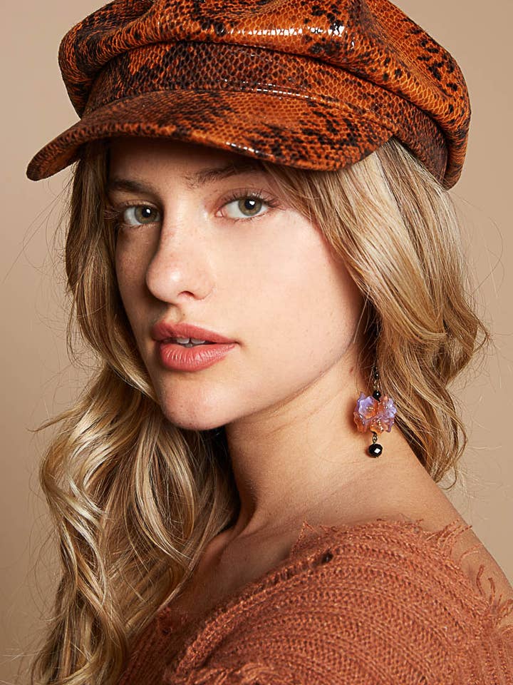 Classic snakeskin print newsboy hat for wholesale by Pol Clothing