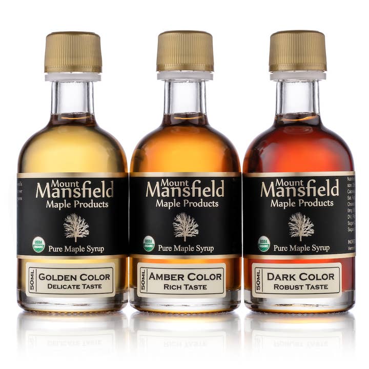 Mount Mansfield Maple Products – Großhandel Ahornsirup – Probierpaket aus reinem Bio-Ahornsirup aus Vermont, 50 ml, 3er-Pack1
