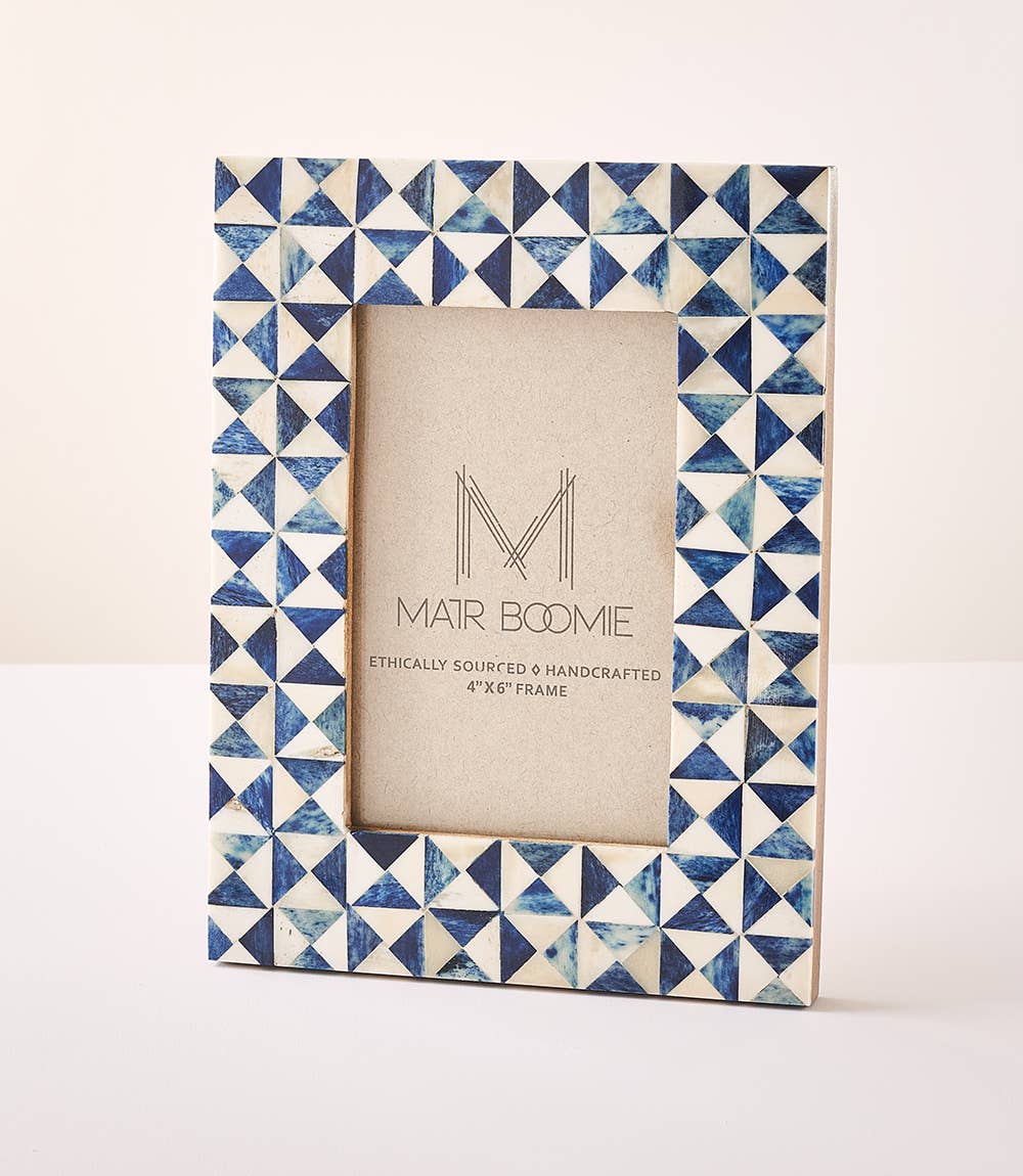 Matr Boomie Fair Trade - Wholesale Picture Frame - Varuna 4x6 Cobalt Picture Frame - Carved Bone2