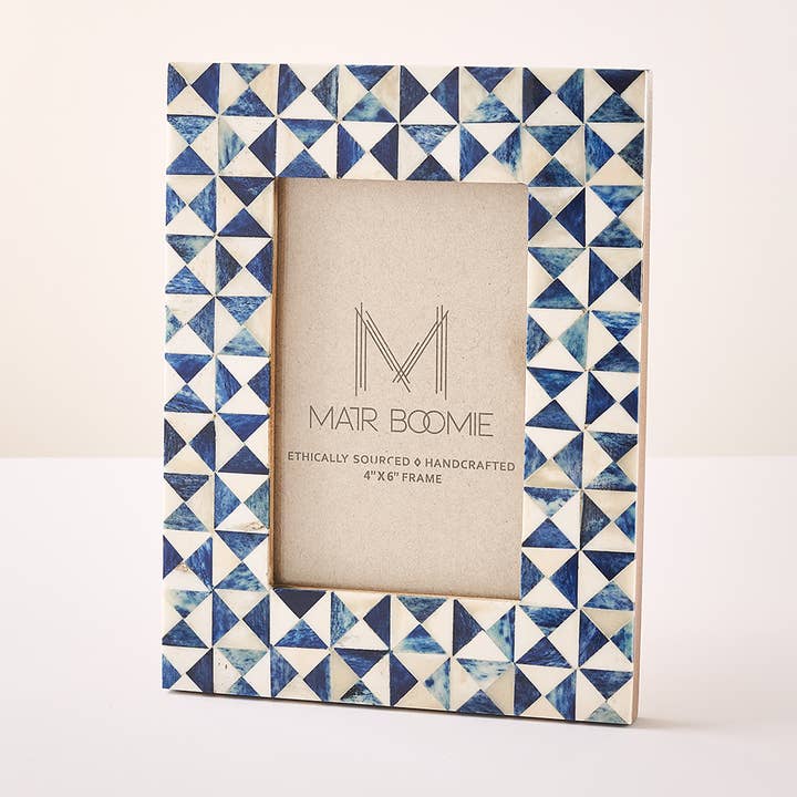 Matr Boomie Fair Trade - Wholesale Picture Frame - Varuna 4x6 Cobalt Picture Frame - Carved Bone2