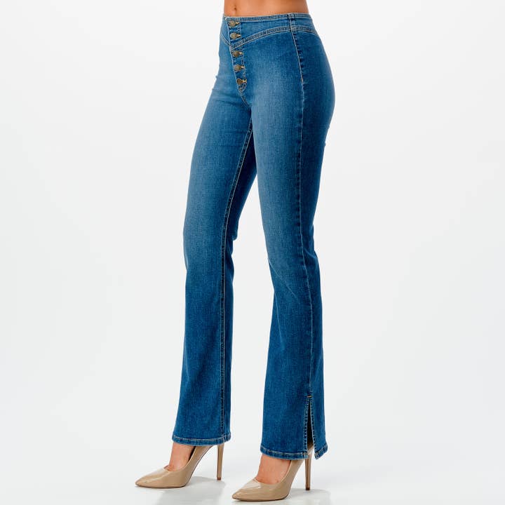 Someday - Vendita all'ingrosso Jeans - Donna - JEANS SLIM BOOTCUT A VITA ALTA CON BOTTONI A VISTA E ZIP, SI2275-SP1