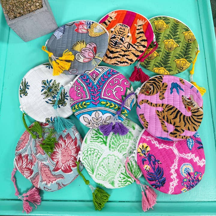 Folklore Couture - Wholesale Coin Purse - Women's - Quilted Coin Purse | Round Small Pouch - Assorted Prints