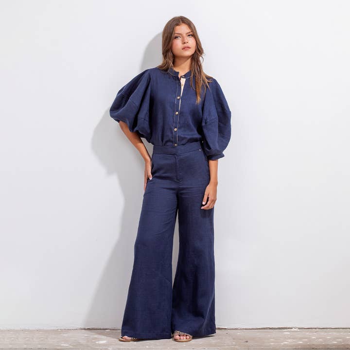 PILAR PANTALON LIN BLEU pour la vente par Maria la Paz