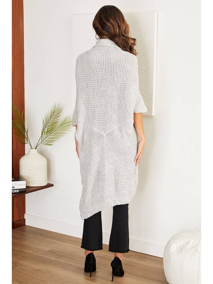 VENTI6 - Wholesale Cardigan - Women's - SHAWL COLLAR LONG CARDIGAN WITH POCKETS(3841-LIGHT GREY)2