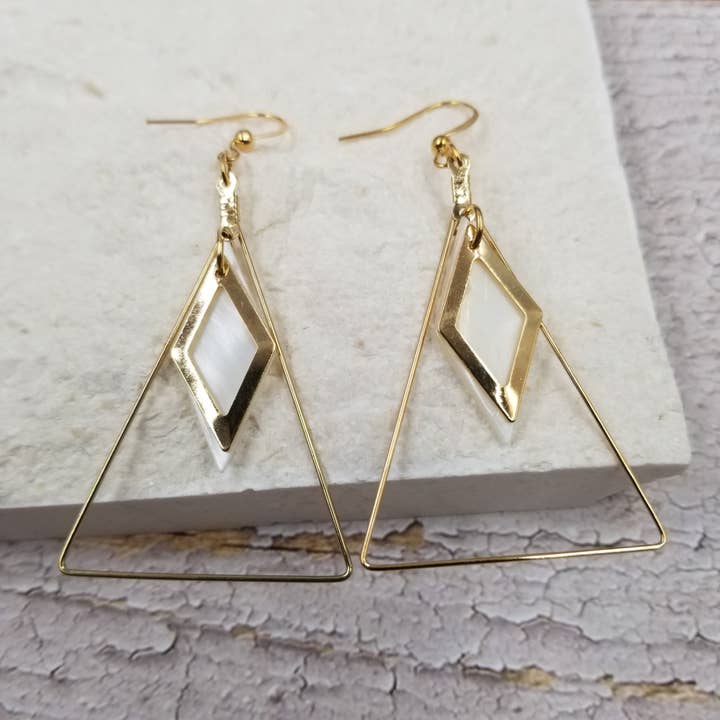 Triangle Dangle Earrings - Gold for wholesale by Treasure Wholesale
