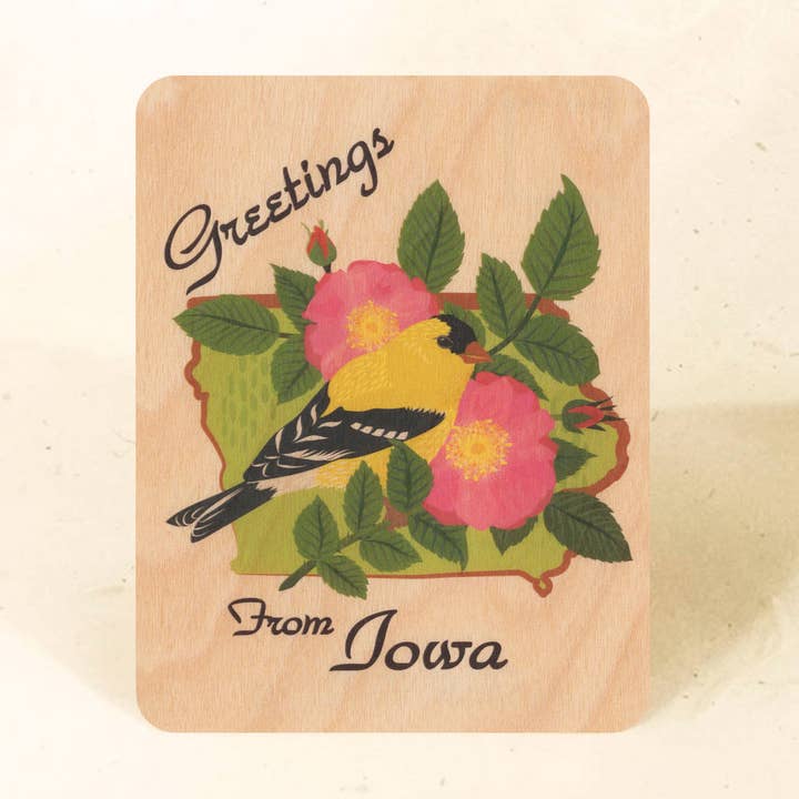 Iowa State Wood Postcard for wholesale by Little Gold Fox Designs