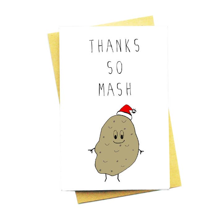 Obrigado So Mash... Cartão de trocadilho de Natal fofo, engraçado, com comida por atacado de Nocturnal Paper
