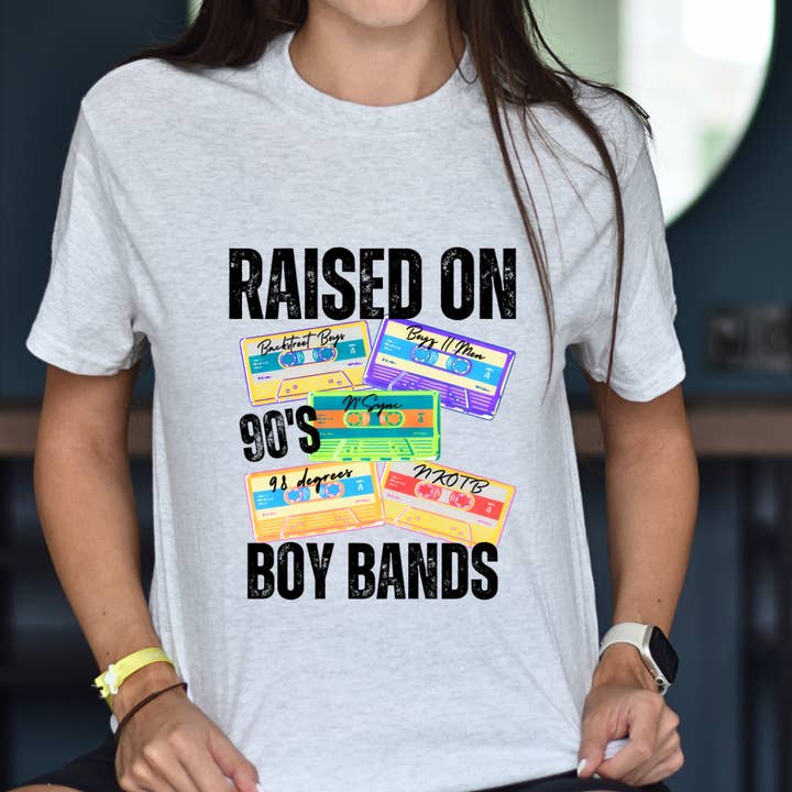 Raised on 90's Boy Bands Graphic Tee for wholesale by Urban Edge Co.
