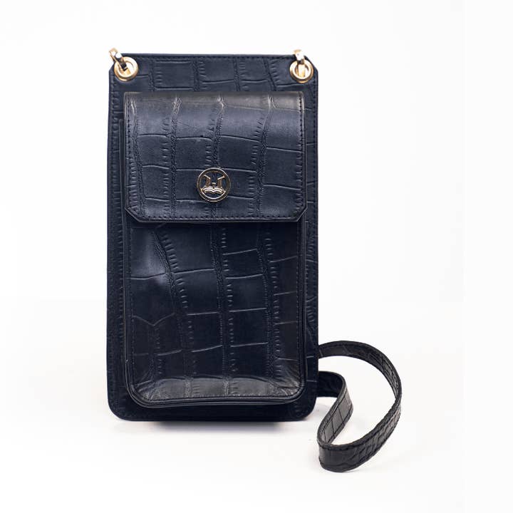 Cross Body Pouch Black Crocodile Print for wholesale by Winston Luxury Leather