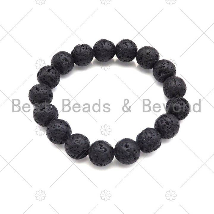 BestBeads&Beyond - Wholesale Beaded bracelet - Natural Black Lava Stretchy Bracelet,SKU#EF471