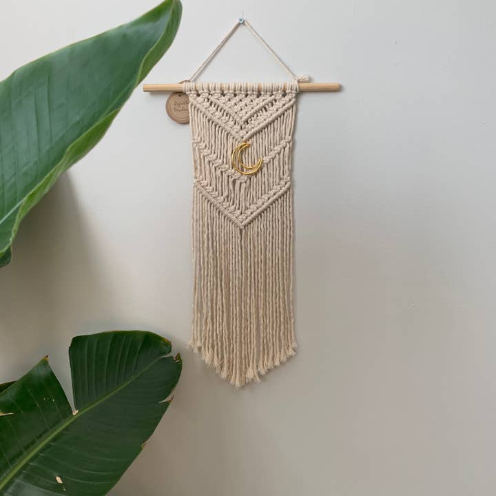 Rosie the Wanderer, Handmade Macramé - Wholesale Tapestry/Textile - Macrame Wall Hanging With Gold Moon