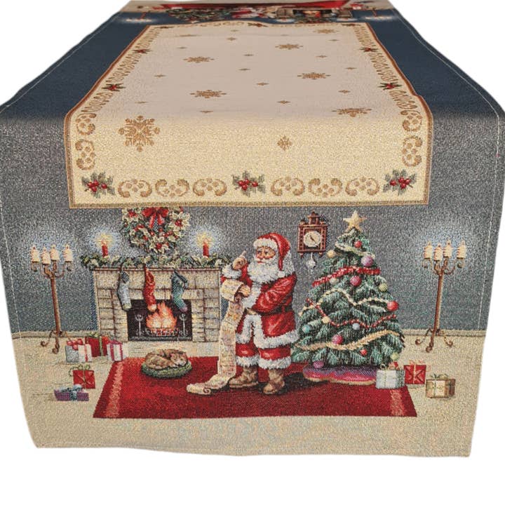 Santa Claus Lurex Christmas Runner in Gobelin for wholesale by Lunaria Lab